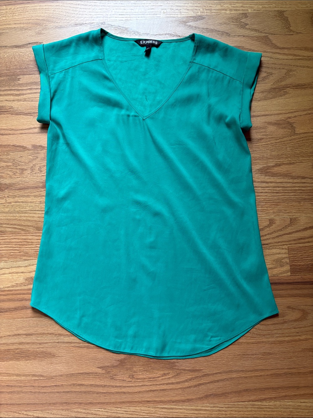 Express Women's V-Neck Cap Sleeve Top in Teal Green